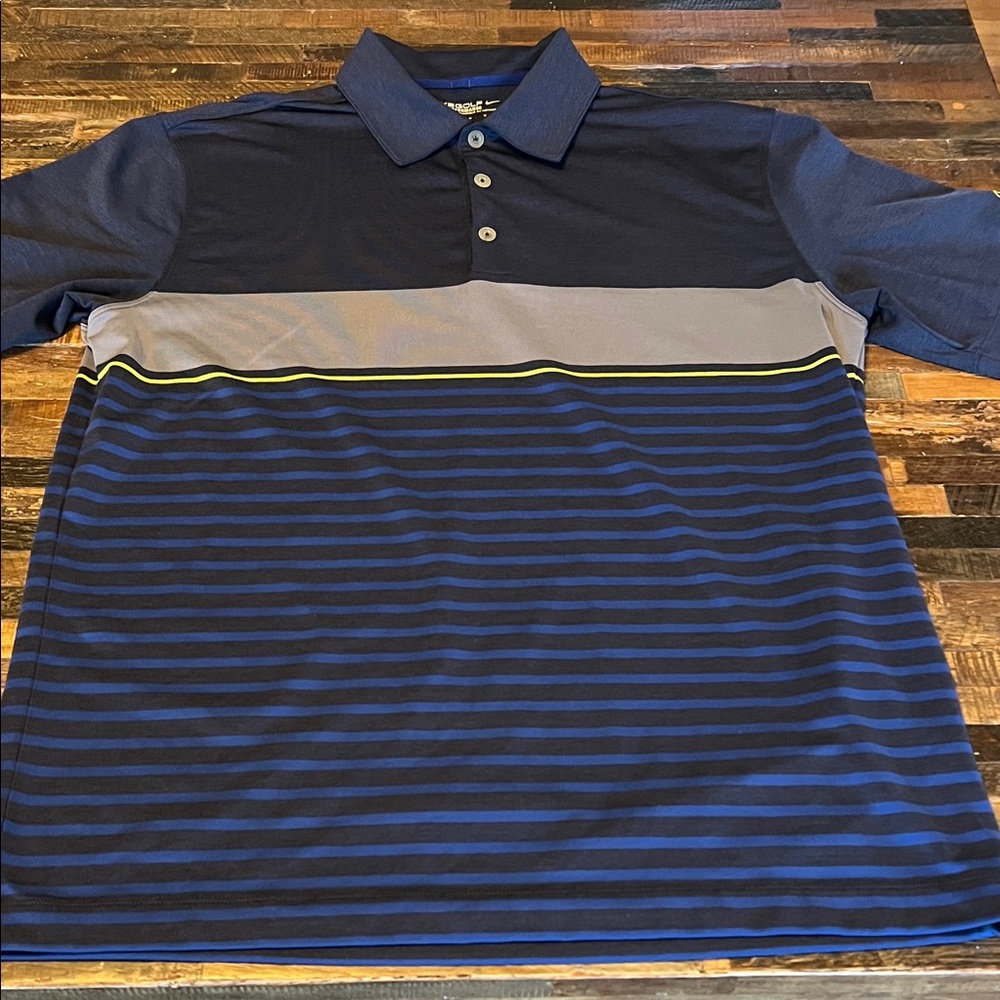 Nike Golf Tour Performance Men's Polo Shirt - Navy, Gray, and Yellow Stripes